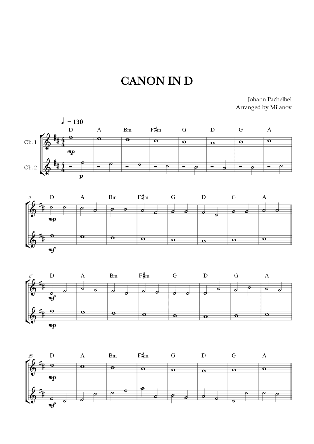 Canon in D | Pachelbel | Oboe Duet (arr. Milanov)