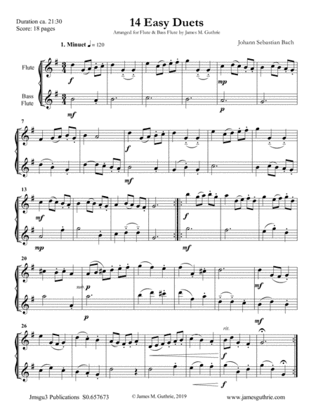 Bach: 14 Easy Duets for Flute & Bass Flute (arr. James M. Guthrie, ASCAP)