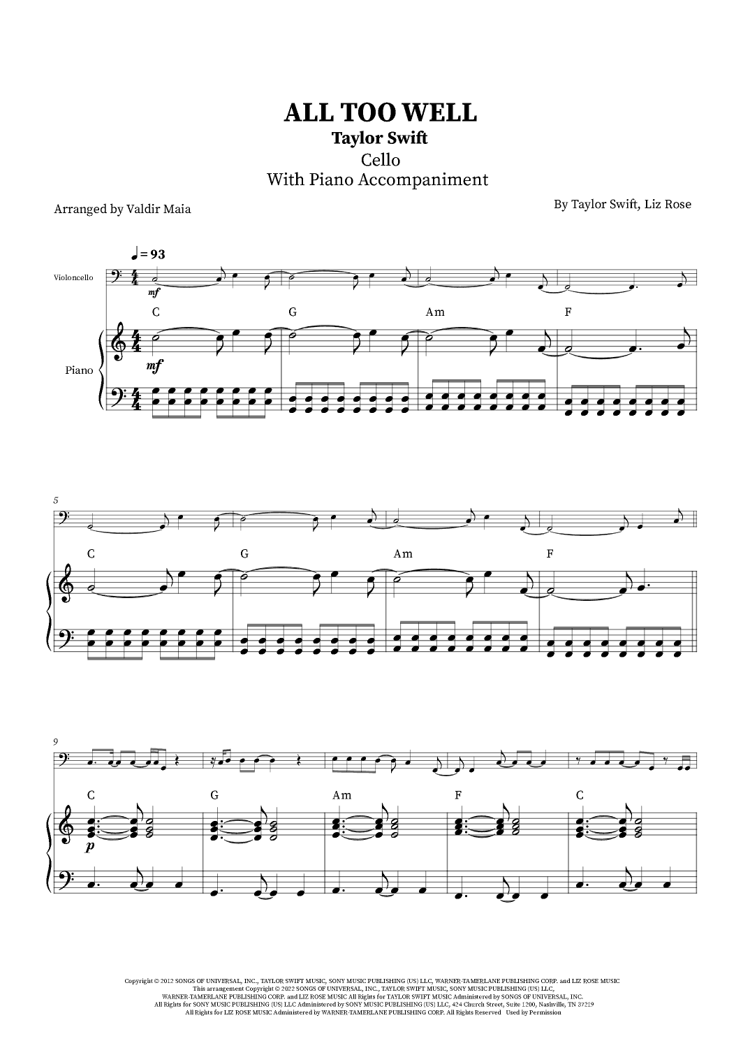 All Too Well (arr. Valdir Maia)