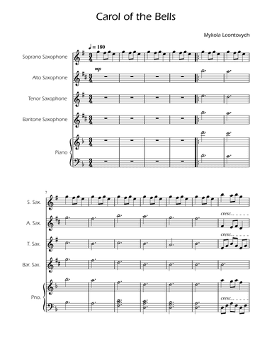 Carol of the Bells - Sax Quartet w/ Piano (arr. Ygor Nunes)