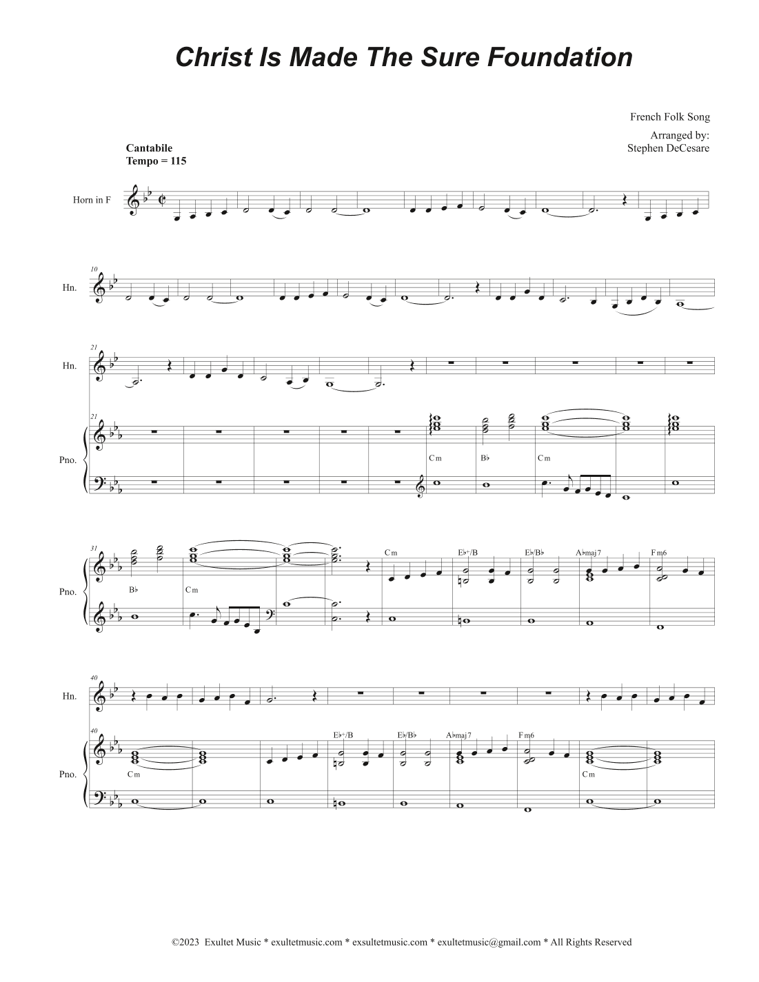 Christ Is Made The Sure Foundation (French Horn solo and Piano) (arr. Stephen DeCesare)
