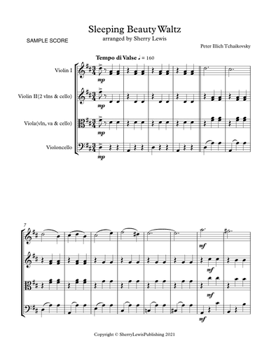 SLEEPING BEAUTY WALTZ,  String Trio, Early Intermediate Level for 2 violins, viola and cello (arr. Sherry Lewis)