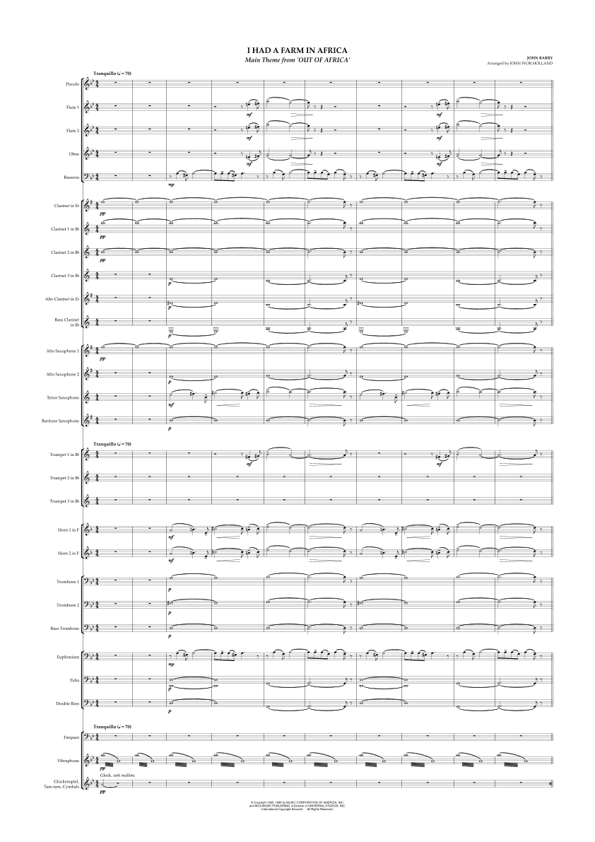 I Had A Farm In Africa (main Title) (arr. John Ivor Holland)