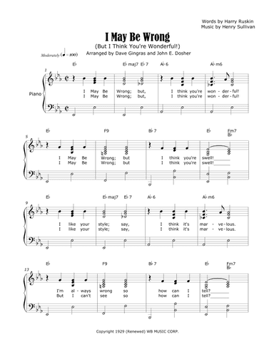 I May Be Wrong (but I Think You're Wonderful!) (arr. David Lee Gingras and John E. Dosher)
