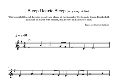 Sleep Dearie Sleep (very easy violin) (arr. Sharon Sullivan)
