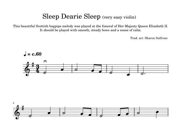 Sleep Dearie Sleep (very easy violin) (arr. Sharon Sullivan)