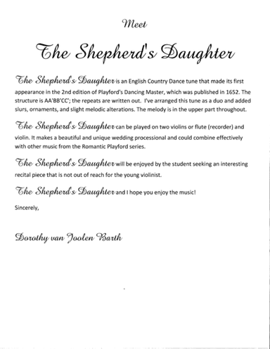 Romantic Playford: The Shepherd's Daughter (arr. Dorothy van Joolen Barth)