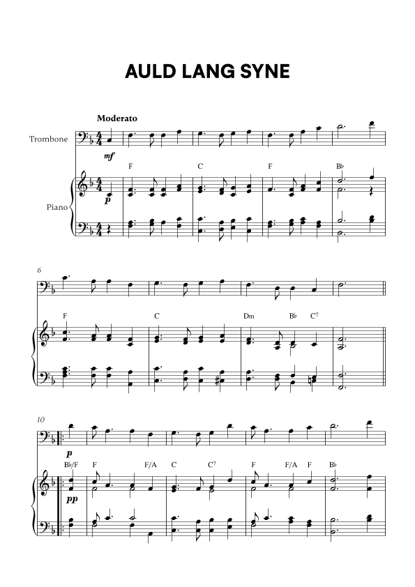 Auld Lang Syne (for Trombone and Piano) (arr. Cadenza Editions)