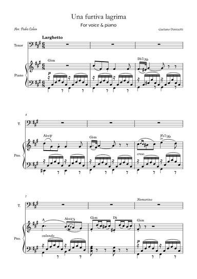 Una Furtiva Lagrima (Tenor in F#m) (arr. Pedro Cohen)