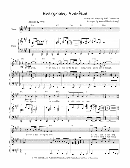 Evergreen, Everblue (arr. Konrad Harley)