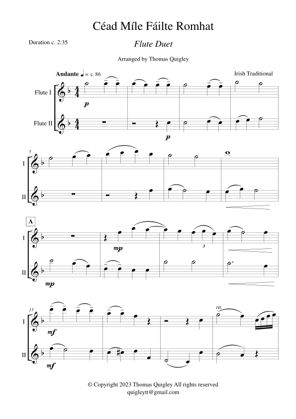Céad Míle Fáilte Romhat (arr. Thomas Quigley)