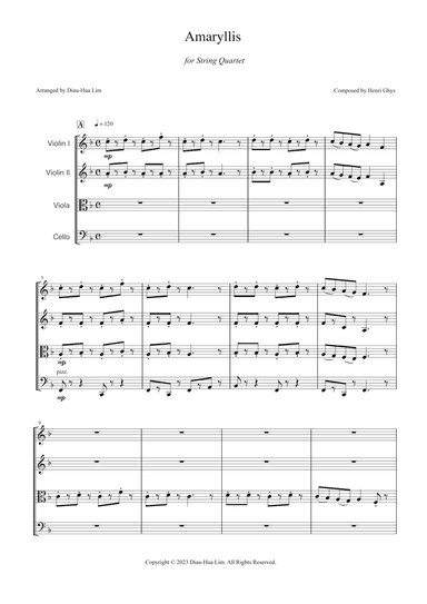 Amaryllis   アマリリス　阿瑪麗麗絲 (arr. Diau-Hua Lim)