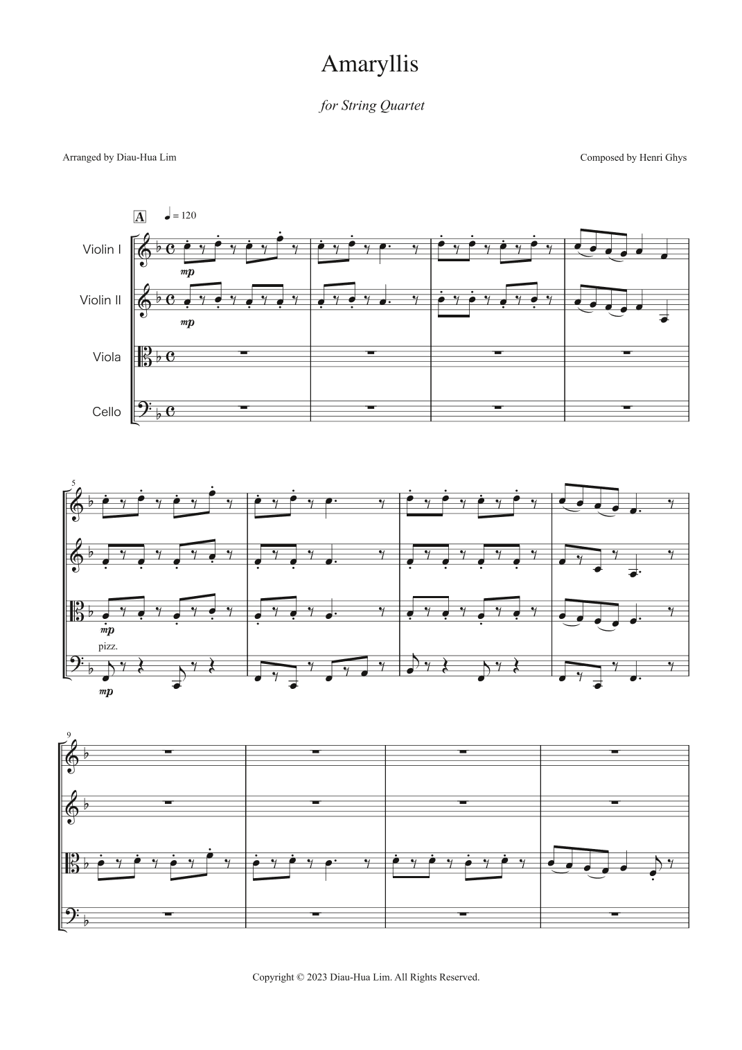 Amaryllis   アマリリス　阿瑪麗麗絲 (arr. Diau-Hua Lim)
