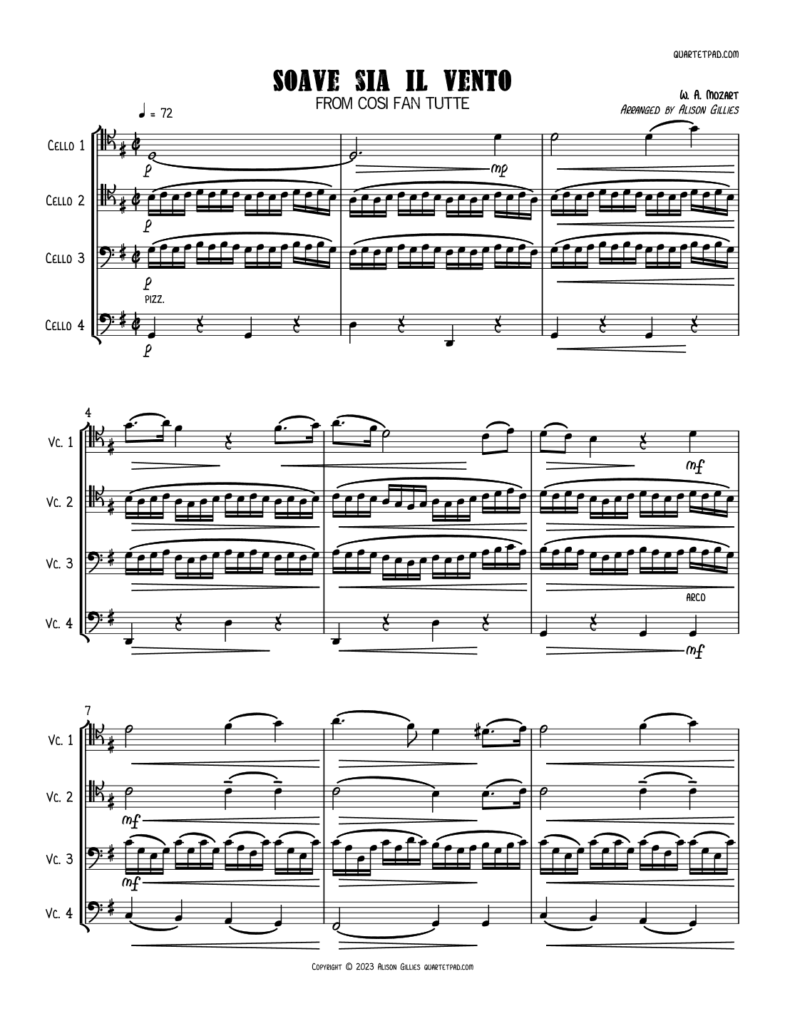 Soave Sia Il Vento from Cosí Fan Tutte | Cello Quartet (arr. Alison Gillies)