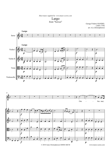 Largo from Xerxes - Voice and String Quartet (arr. Anne L Christopherson GRSM ARCM)