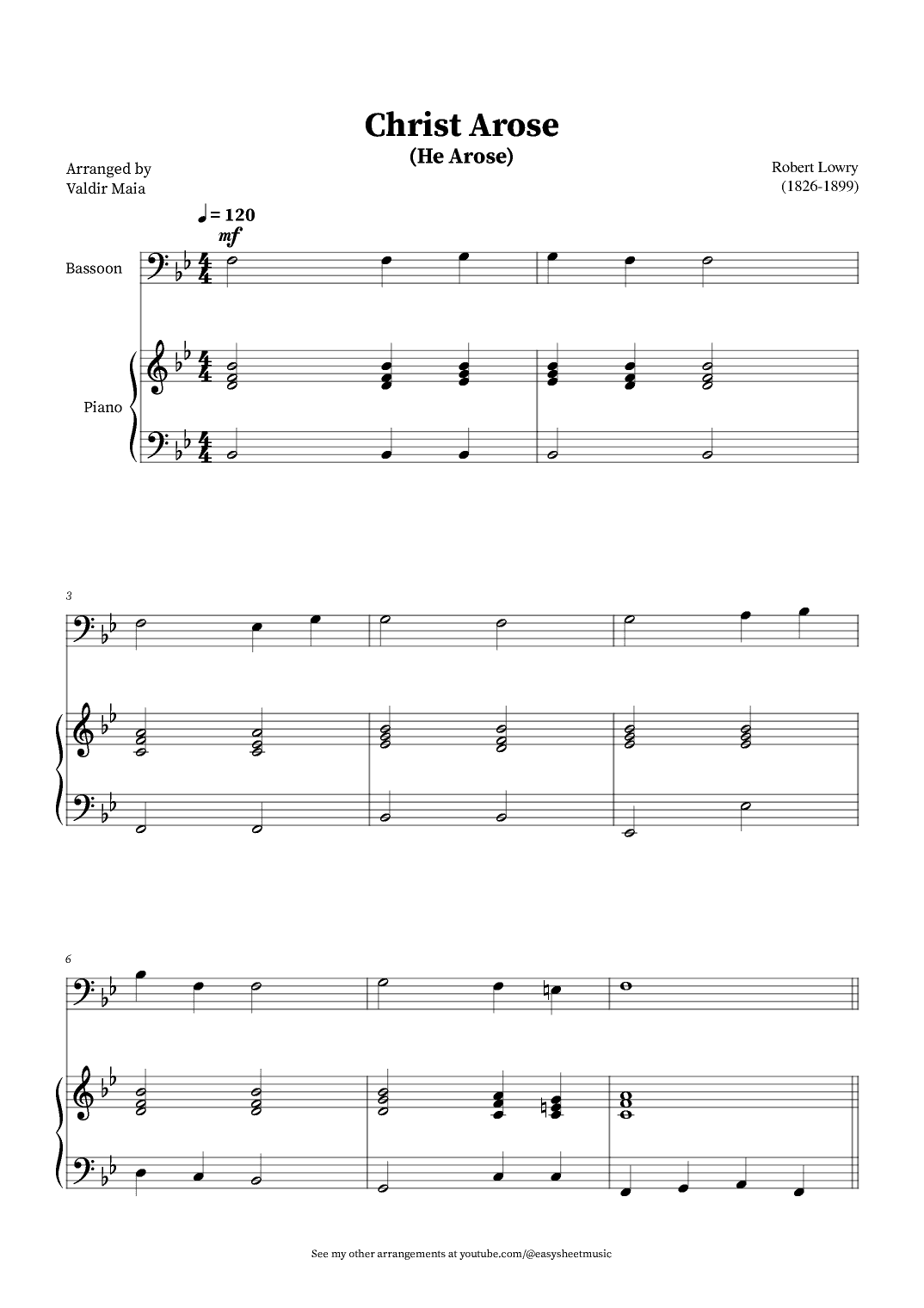 Christ Arose (He Arose) -  Bassoon and Piano (arr. Valdir Maia)
