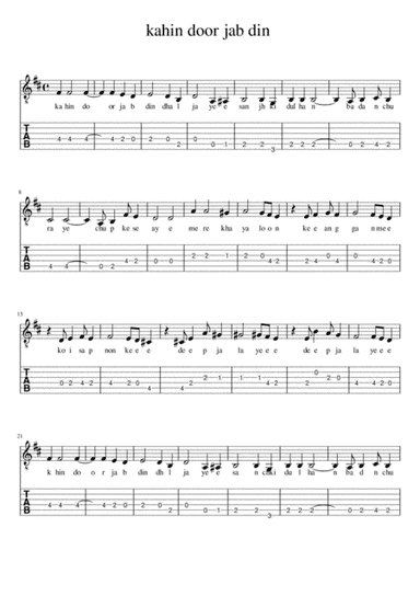 kahin door jab (guitar tab and sheet music)
