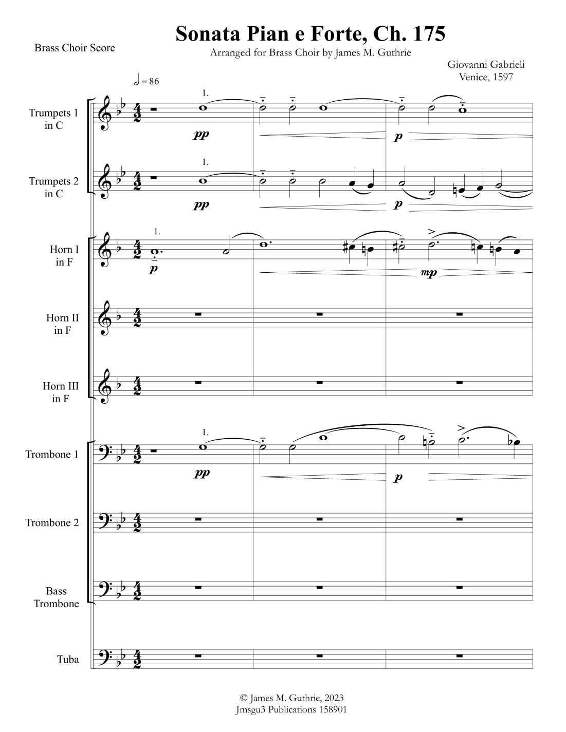 Gabrieli: Sonata Pian e Forte Ch. 175 for Brass Choir (arr. James M. Guthrie, ASCAP)