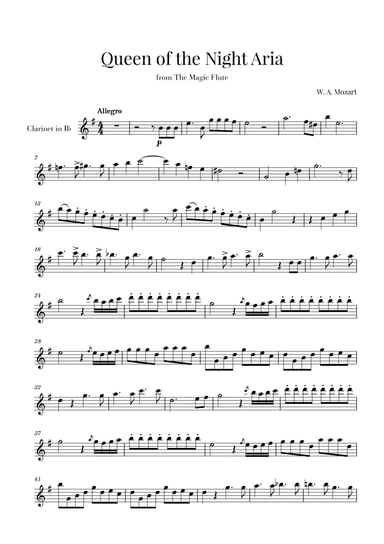 W. A. Mozart - Queen of the Night Aria (for Clarinet in Bb) (arr. Cadenza Editions)