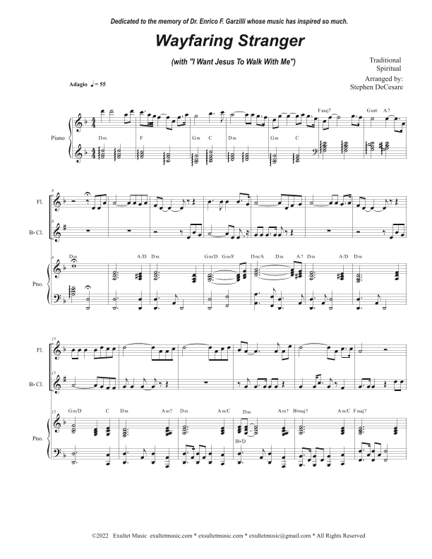Wayfaring Stranger (with "I Want Jesus To Walk With Me") (Duet for Flute and Bb-Clarinet) (arr. Stephen DeCesare)