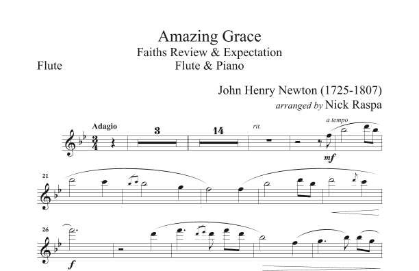 Amazing Grace (Flute & Piano) Flute part (arr. Nick Raspa)