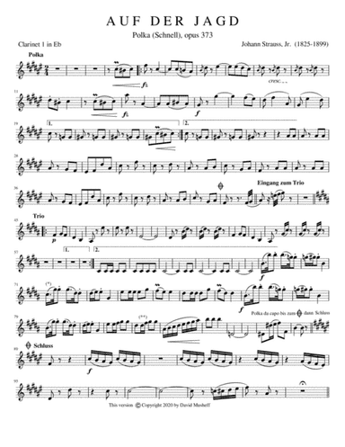 Auf Der Jagd, op. 373 for Eb Clarinet (arr. D. Musheff)