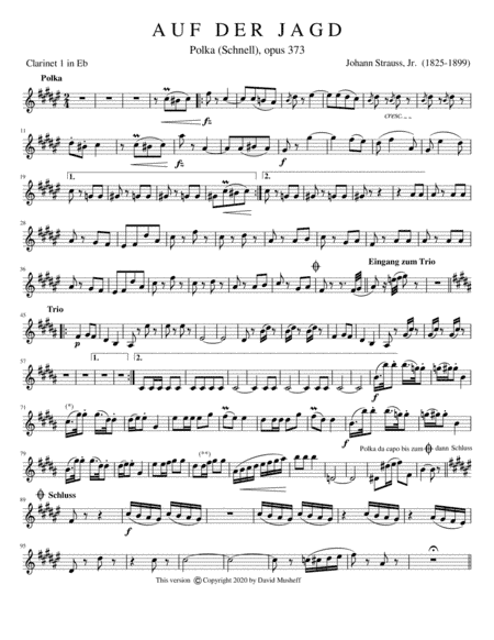 Auf Der Jagd, op. 373 for Eb Clarinet (arr. D. Musheff)