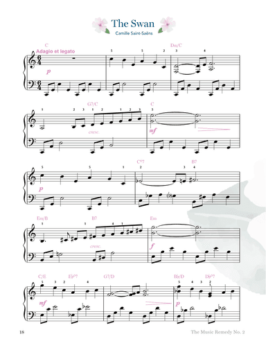 The Swan (for Intermediate Piano) AKA Le Cygnet from The Carnival of the Animals (arr. Gaili Schoen for TheMusicRemedy.com)