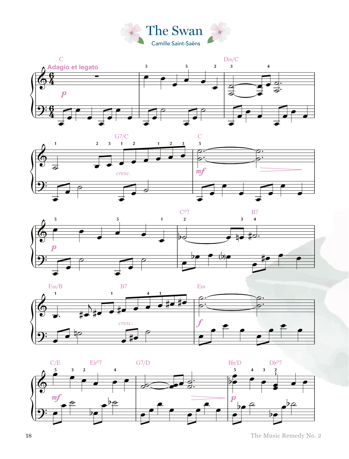 The Swan (for Intermediate Piano) AKA Le Cygnet from The Carnival of the Animals (arr. Gaili Schoen for TheMusicRemedy.com)