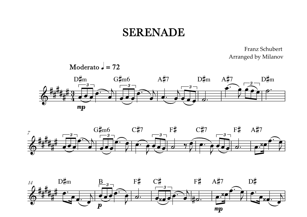 Serenade | Schubert | Lead Sheet | D# minor (arr. Milanov)