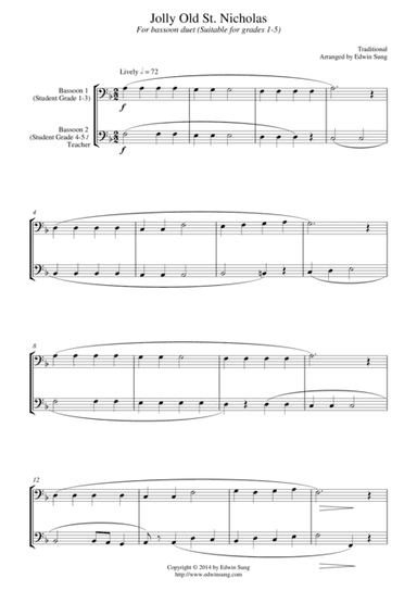 Jolly Old St. Nicholas (for bassoon duet, suitable for grades 1-5) (arr. Edwin Sung)