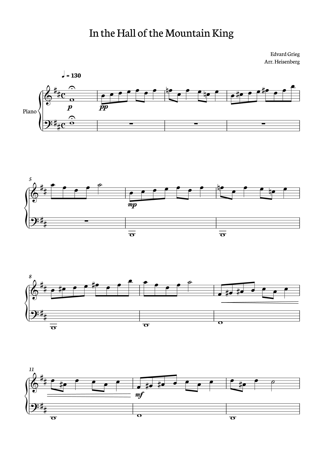 In The Hall of the Mountain King for piano solo (arr. Heisenberg)