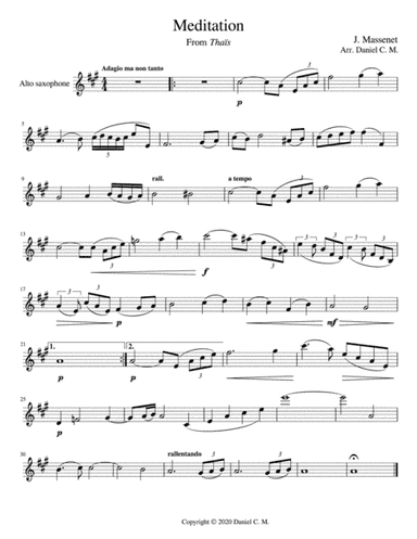 Meditation for alto saxophone and piano (easy) (arr. Daniel C. M)