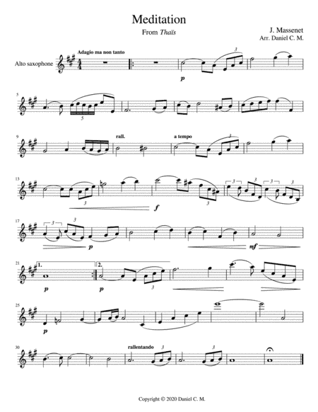 Meditation for alto saxophone and piano (easy) (arr. Daniel C. M)