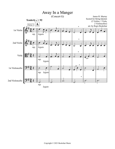 Away in a Manger (G) (String Quintet - 2 Violins, 1 Viola, 2 Cellos) (arr. Regis Bookshar)