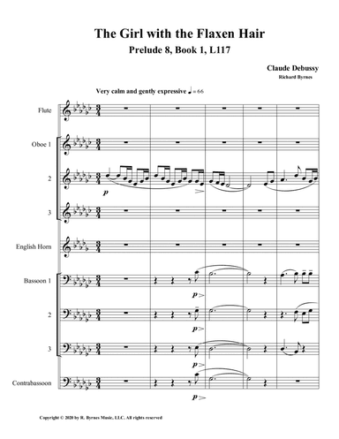 The Girl with the Flaxen Hair, Prelude 8, Book 1 by Claude Debussy (Double Reed Octet + Flute) (arr. Richard Byrnes)