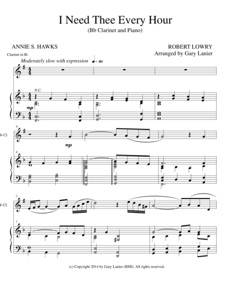 I NEED THEE EVERY HOUR (Bb Clarinet Solo with Piano and Clarinet Part) (arr. Gary Lanier)