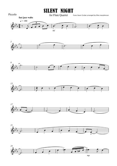 Silent Night for Flute Quartet - Piccolo Part (arr. Ellen Macpherson)