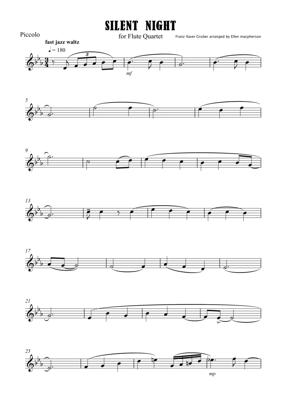 Silent Night for Flute Quartet - Piccolo Part (arr. Ellen Macpherson)