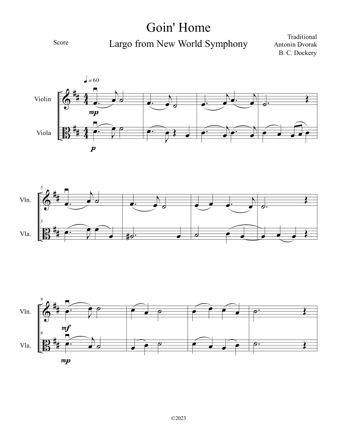 Goin' Home - Largo from New World Symphony (Violin and Viola Duet) (arr. B. C. Dockery)
