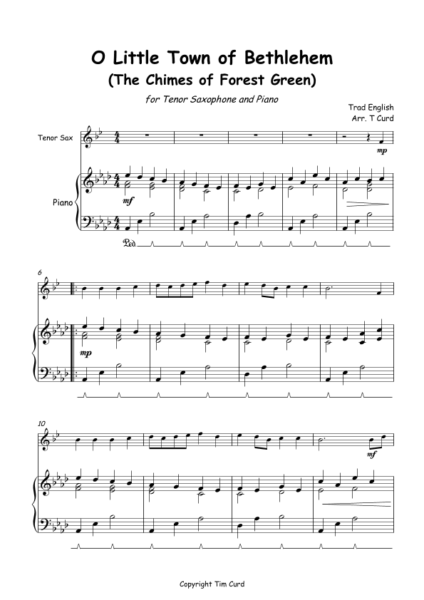O Little Town of Bethlehem for Solo Tenor Saxophone and Piano (arr. Tim Curd)