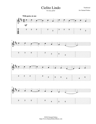 Cielito Lindo - for easy guitar with TAB (arr. Samuel Stokes)