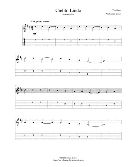 Cielito Lindo - for easy guitar with TAB (arr. Samuel Stokes)