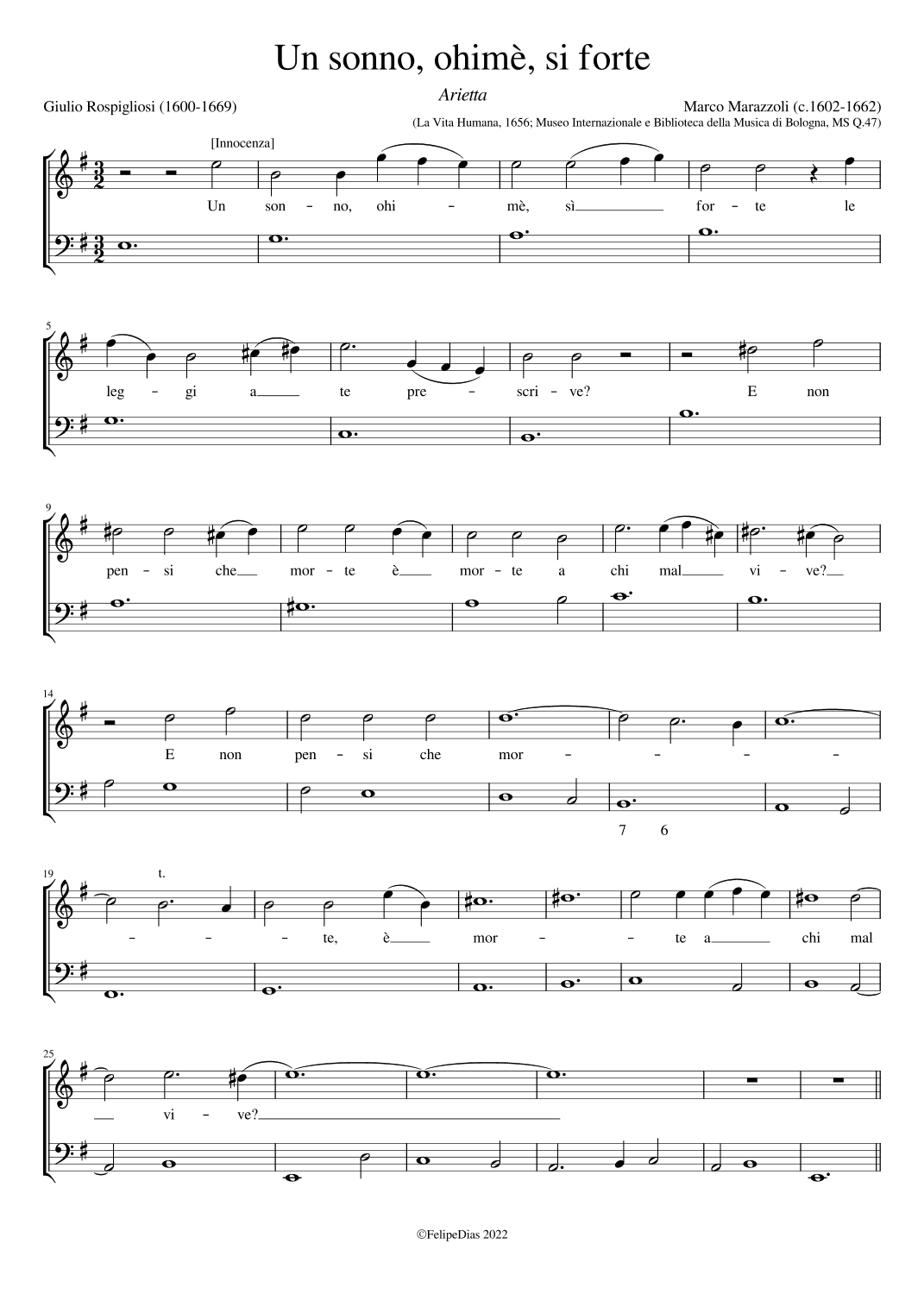 Un sonno ohimè sì forte (arr. Early Music Scores)