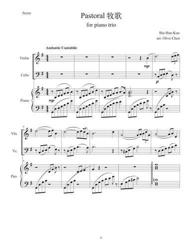 Pastoral 牧歌 for piano trio (arr. Olive Chen)