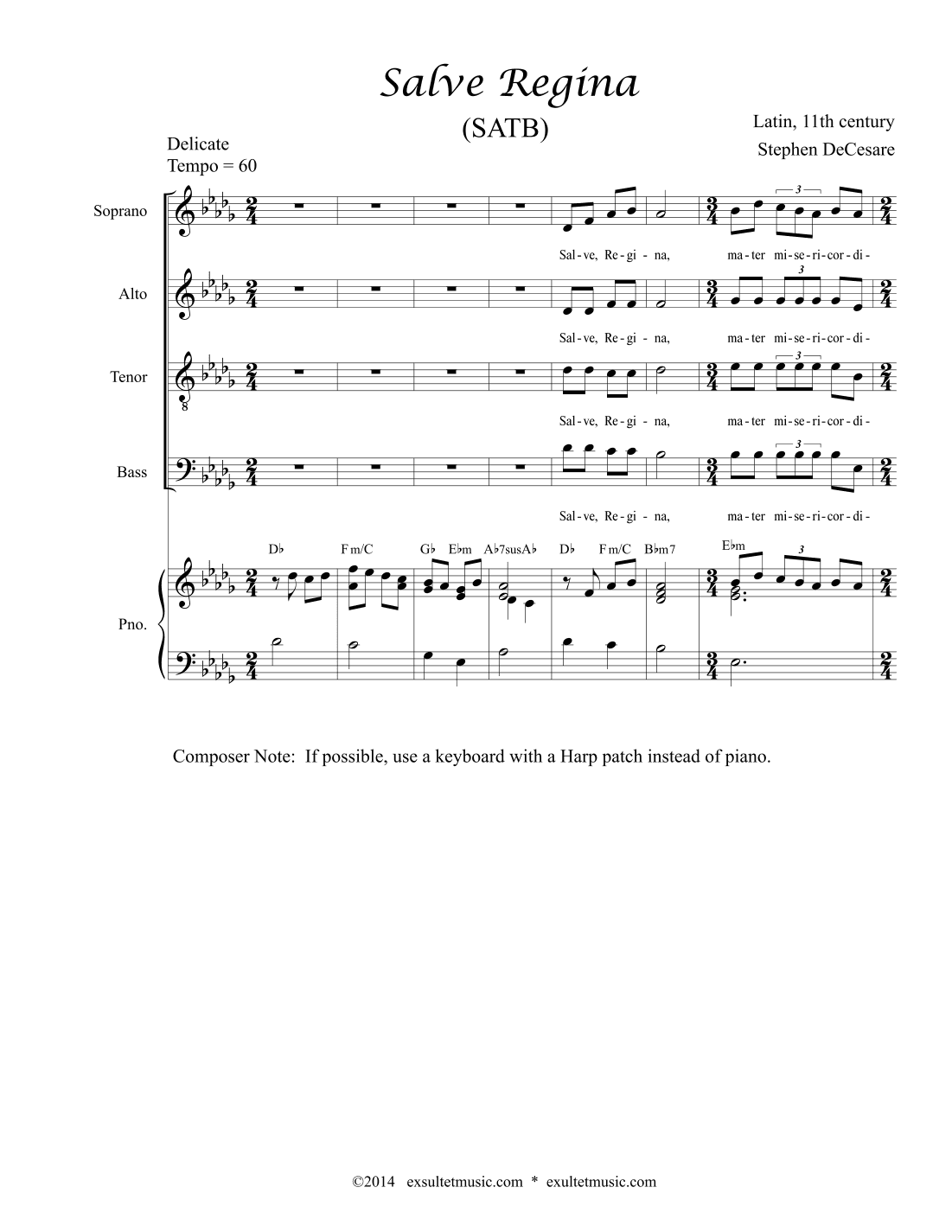 Salve Regina (Latin) (SATB) (arr. Stephen DeCesare)