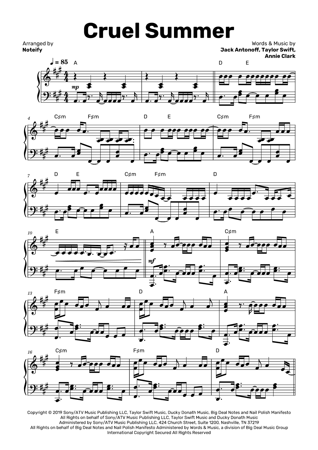 Cruel Summer (arr. Noteify)