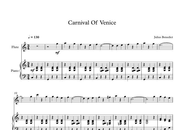 Carnival Of Venice - Julius Benedict (Flute + Piano) (arr. Digital Book Music)