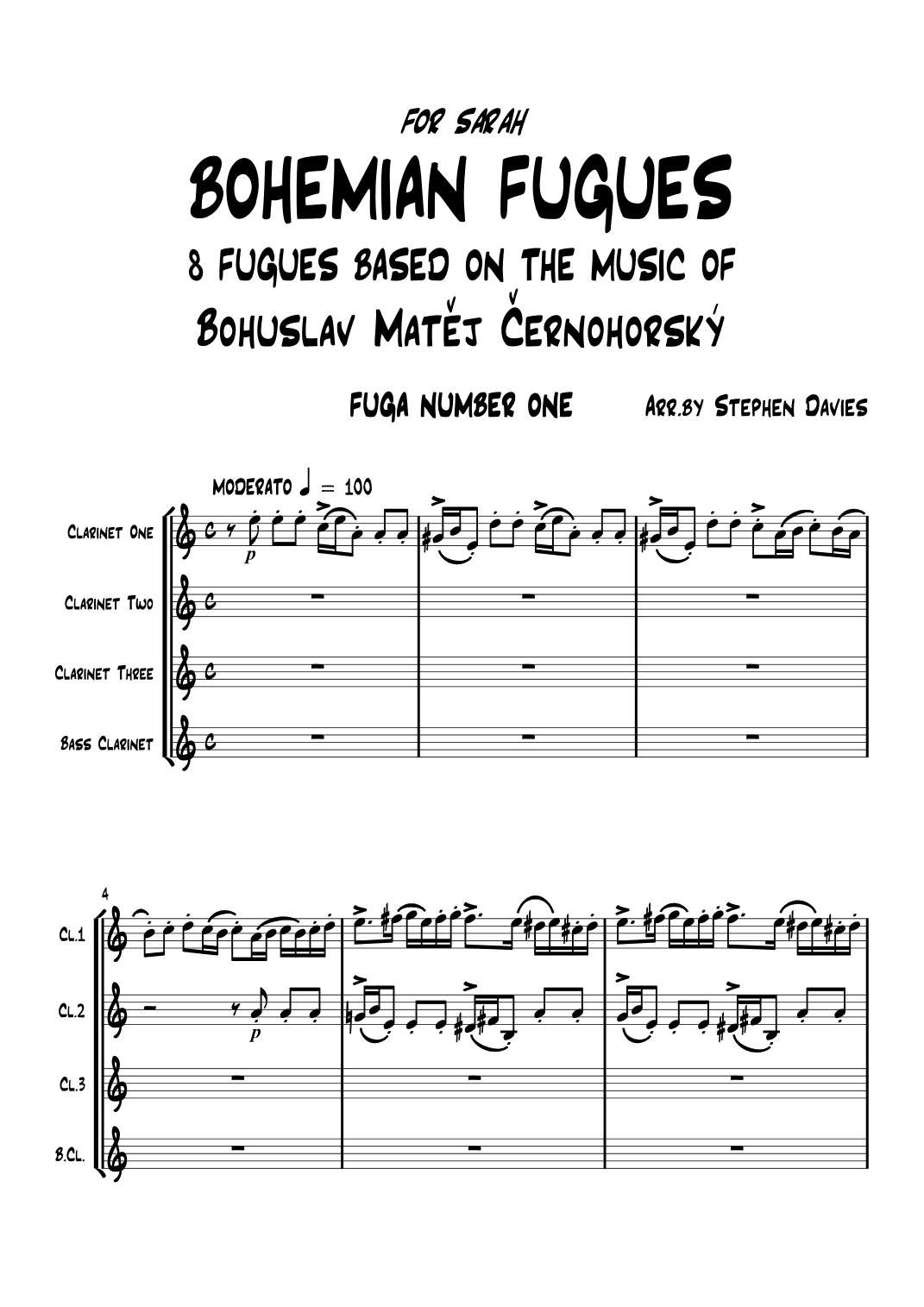 8 Bohemian Fugues for Clarinet Quartet. (arr. Stephen Davies)