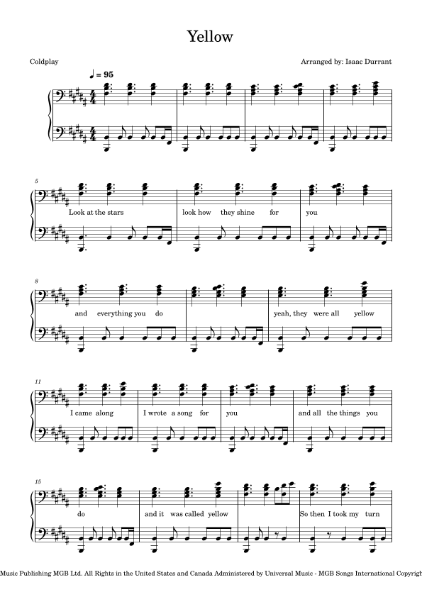 Yellow (arr. Isaac Durrant)
